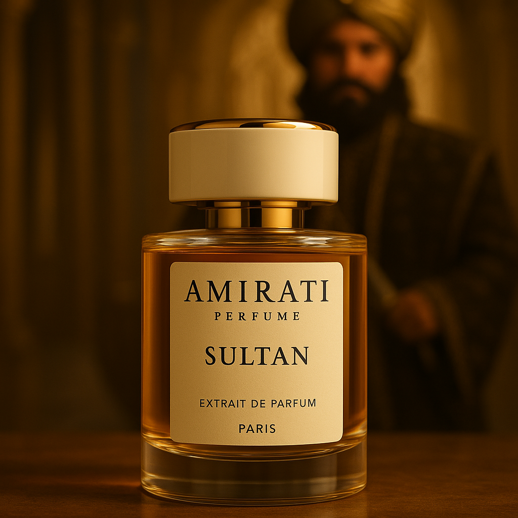 Flacon du parfum Sultan – Amirati Perfume – extrait oriental et intense
Parfum ambre, bois de santal, vanille et myrrhe – Sultan Amirati