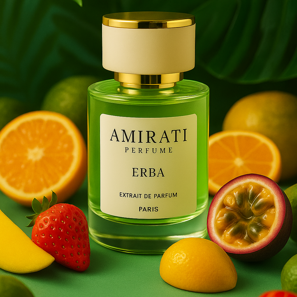 Flacon du parfum Erba – Amirati Perfume – extrait fruité et musqué
Parfum à la bergamote, orange et musc blanc – Erba Amirati