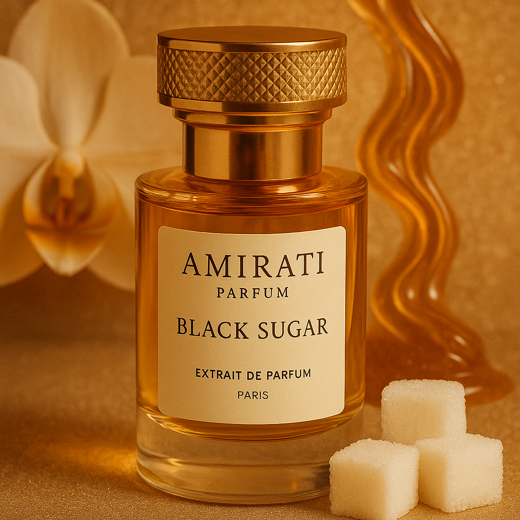 Flacon du parfum Black Sugar – Amirati Perfume – extrait sucré et floral
Parfum à la vanille noire, orchidée et sucre – Black Sugar