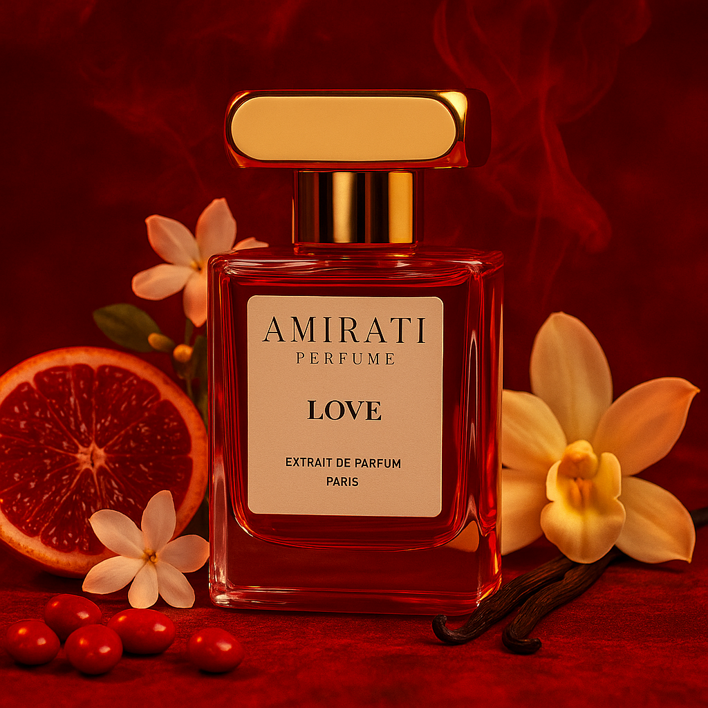 Flacon du parfum Love – Amirati Perfume – extrait floral et sucré
Parfum à la fleur d’oranger, guimauve et caramel – Love Amirati