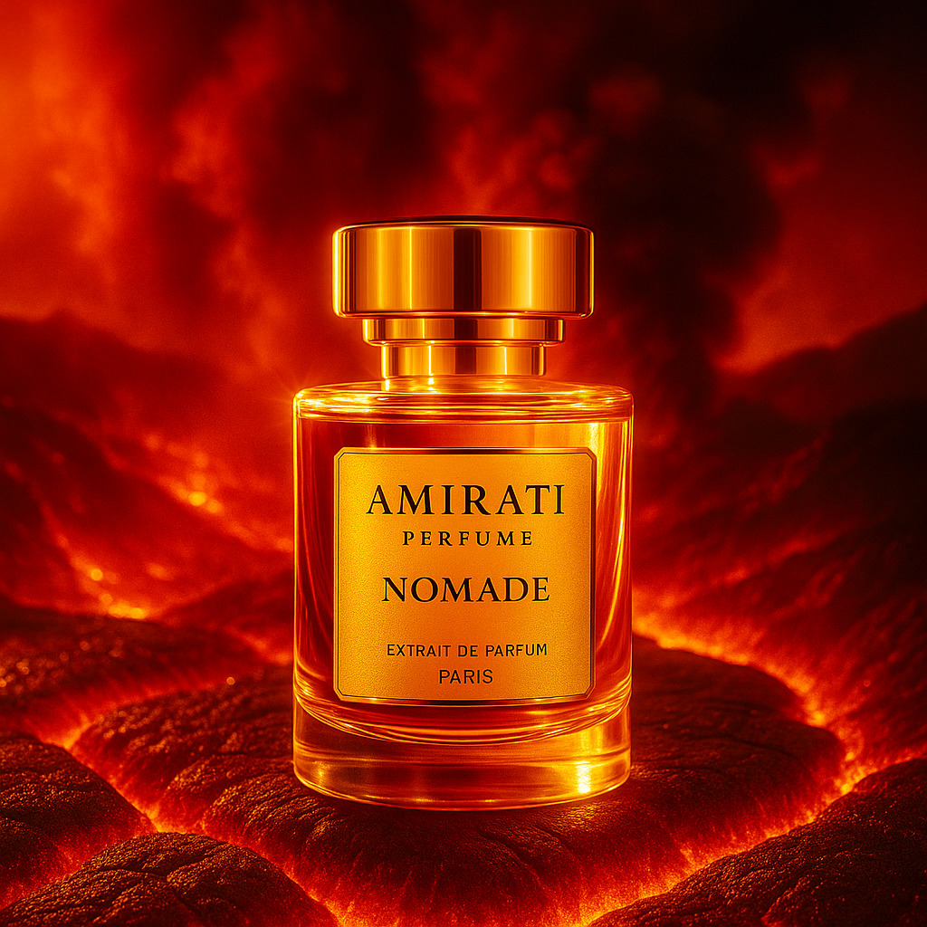 Flacon du parfum Nomade – Amirati Perfume – extrait oriental et boisé
Parfum au oud, encens, rose, framboise et ambre – Nomade Amirati