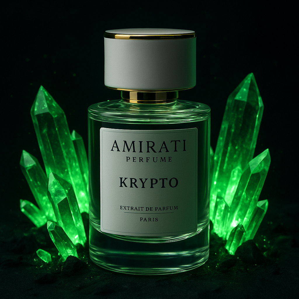 Flacon du parfum Krypto – Amirati Perfume – extrait boisé et élégant
Parfum à la tonka, aldéhydes, cèdre et iris – Krypto Amirati