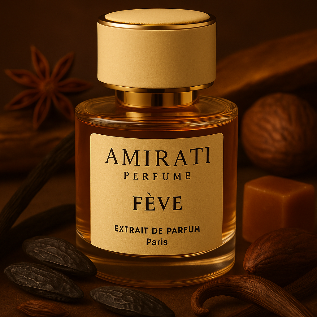 Flacon du parfum Fève – Amirati Perfume – extrait sucré et boisé
Parfum à la fève tonka, cacao, cuir et vanille – Fève Amirati
