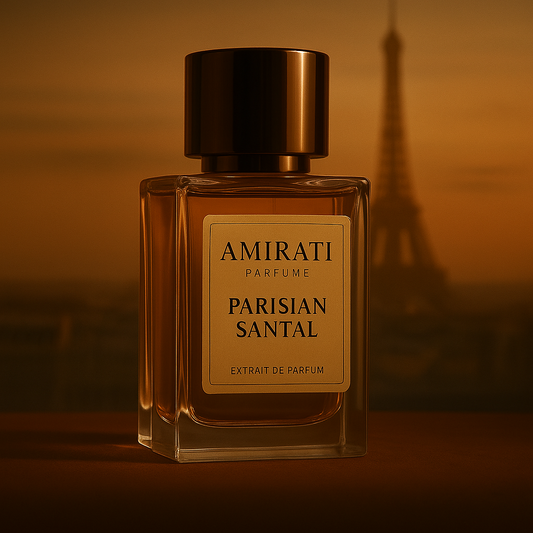 Flacon du parfum Parisian Santal – Amirati Perfume – extrait boisé et poudré

Parfum au santal de Mysore, ambrette et vanille – Parisian Santal Amirati