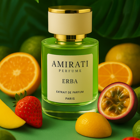 Flacon du parfum Erba – Amirati Perfume – extrait fruité et musqué

Parfum à la bergamote, orange et musc blanc – Erba Amirati