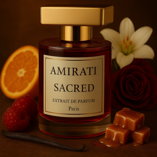 Sacred – extrait de parfum floral et gourmand par Amirati Perfume

Sacred – parfum à la framboise, gardénia, caramel, musc et santal